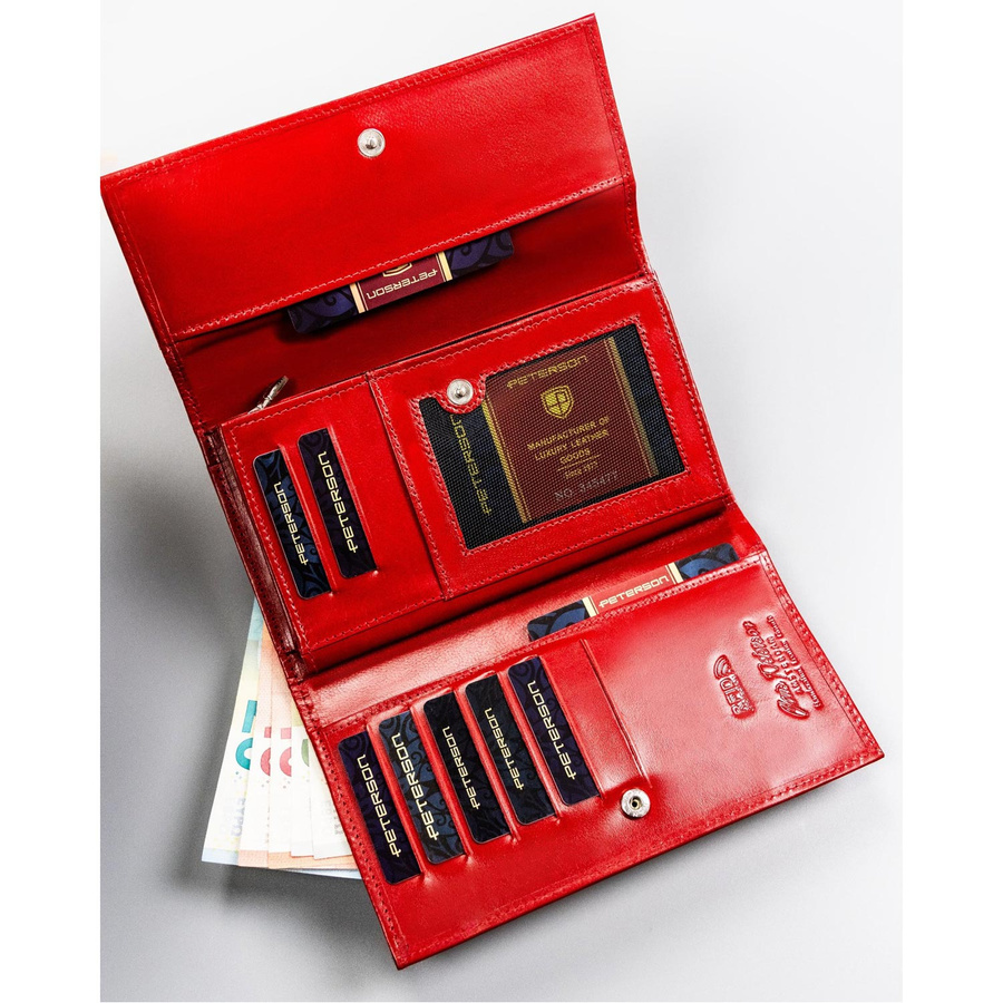 Elegancki czerwony portfel z zewnętrzną kieszonką - Peterson