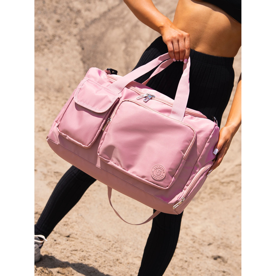 Różowa torba weekendowa wykonana z poliestru z kieszonkami zewnętrznymi - Peterson