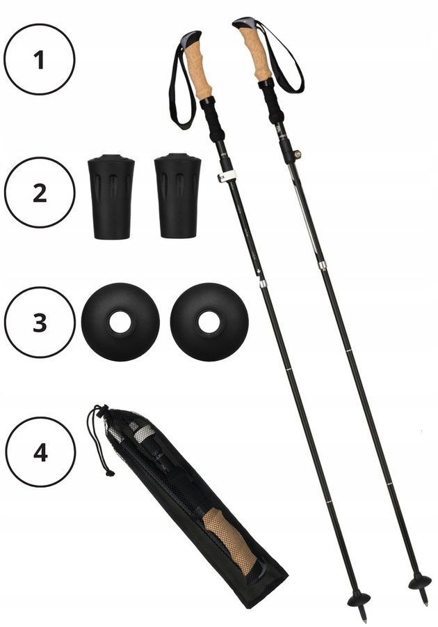Kompaktowo składane kijki trekkingowe z korkowymi uchwytami  - Peterson