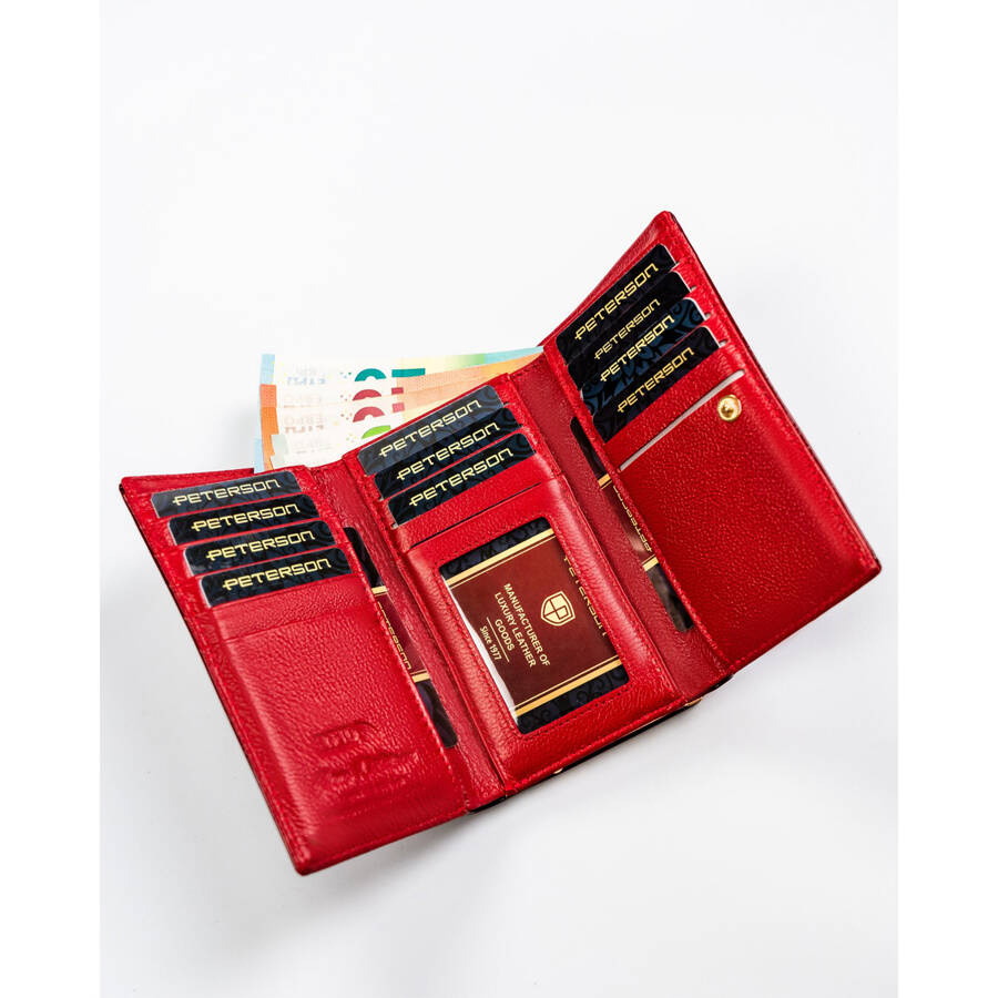 Portfel damski z wieloma przegródkami czerwony - Peterson