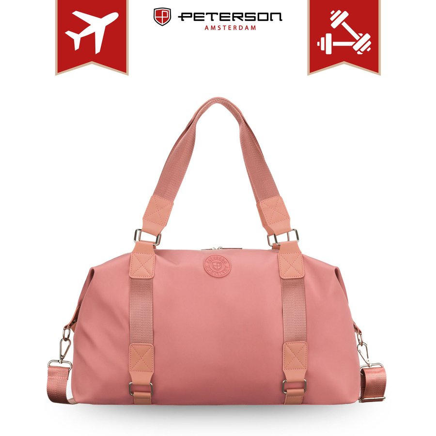 Różowa torba treningowa z poliestru, jednokomorowa i zamykana suwakiem - Peterson