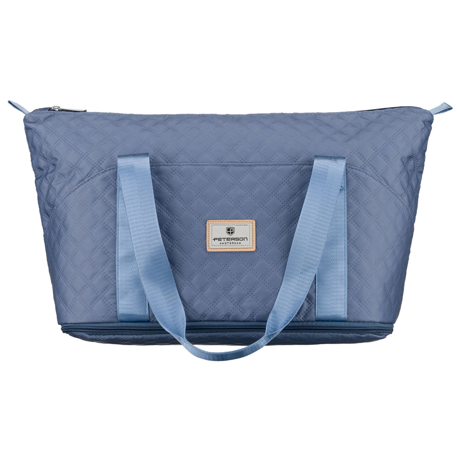 Treningowa torba wykonana z poliestru w niebieskim kolorze, wyposażona w uchwyt na walizkę - Peterson