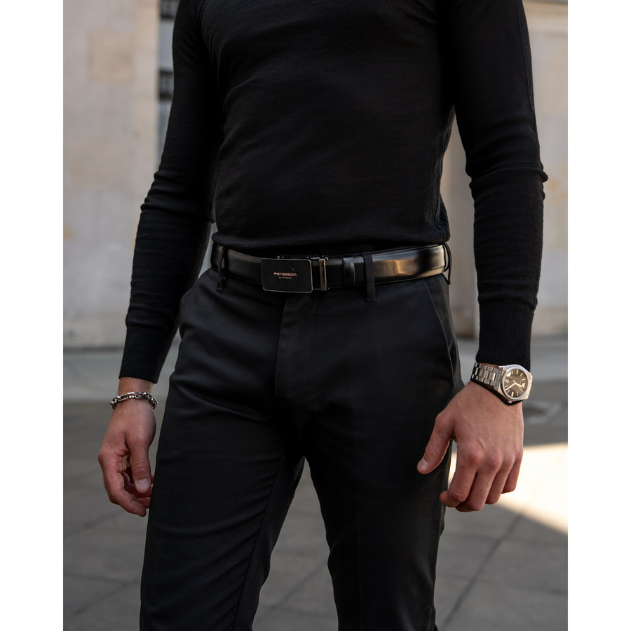 Skórzany pasek męski z klamrą automatyczną - Peterson