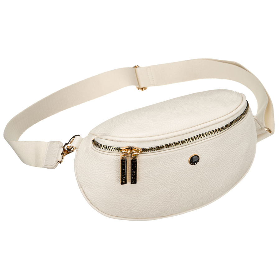 Modna, jasnobeżowa nerka damska ze skóry ekologicznej - Peterson