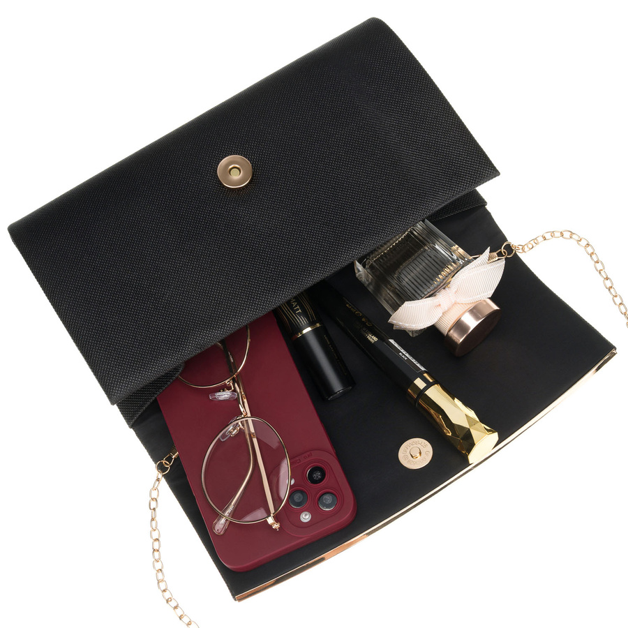 Czarna, wizytowa torebka damska wykonana z tkaniny syntetycznej - Rovicky