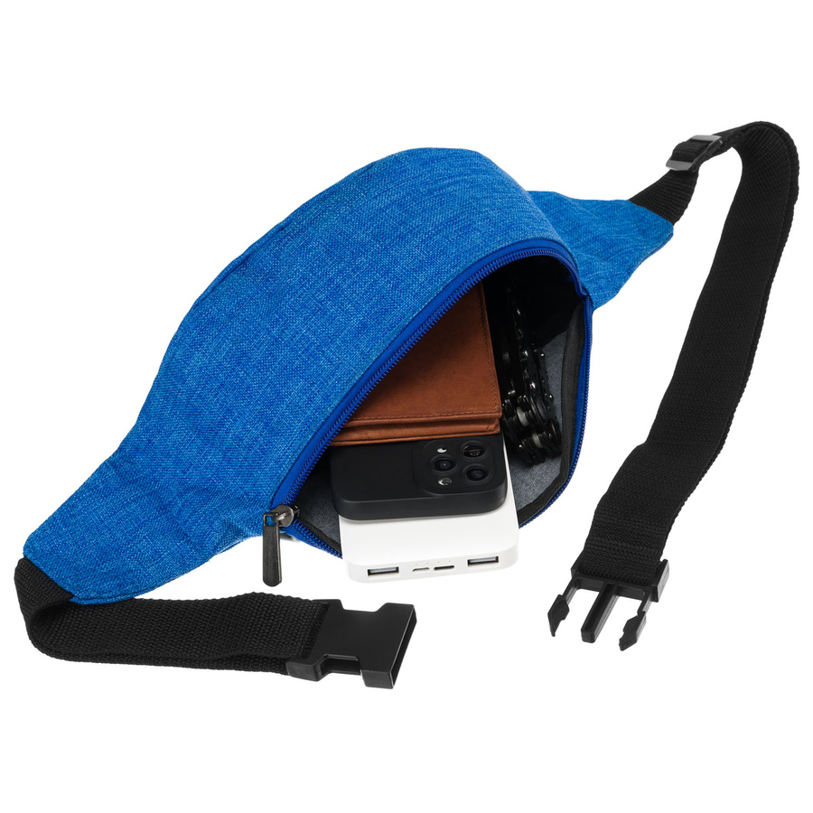 Kompaktowa saszetka z poliestru w niebiesko-czarnym kolorze, zawieszona na regulowanym pasku - Loren