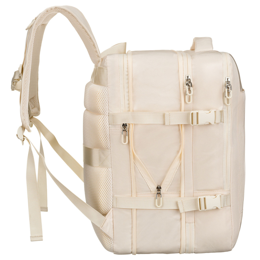 Praktyczny plecak podróżny w kolorze ecru, wyposażony w siatkowaną przegrodę i paski kompresyjne - Peterson