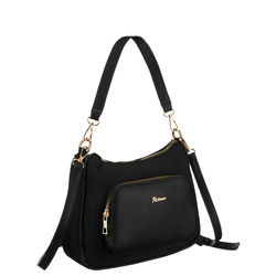 Czarna listonoszka damska z nylonu i skóry ekologicznej zawieszona na uchwytach i dopinanym pasku - Peterson