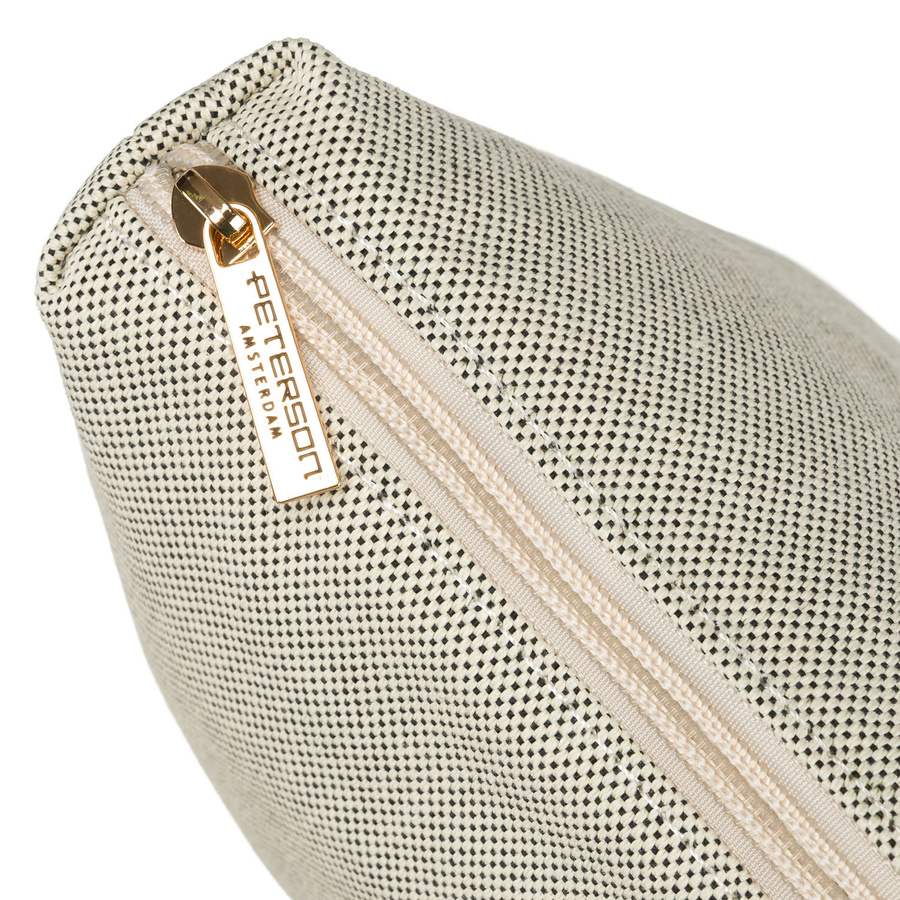 Miejska torba damska wykonana ze skóry naturalnej i włókna poliamidowego w beżowo-czarnym kolorze - Peterson