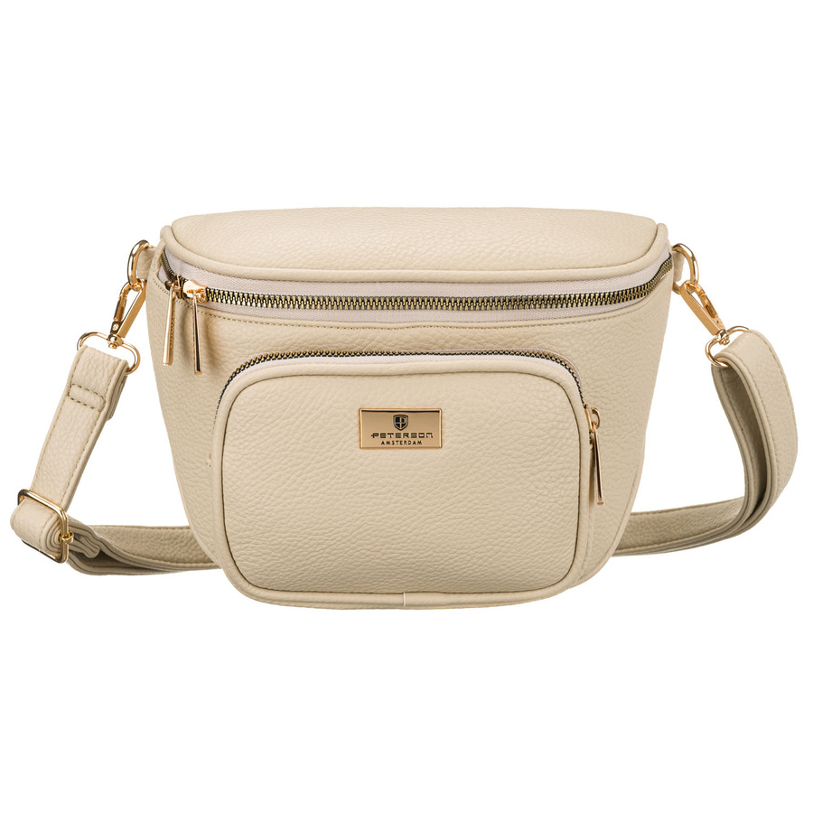 Beżowa saszetka damska ze skóry ekologicznej zamykana suwakiem, jednokomorowa - Peterson