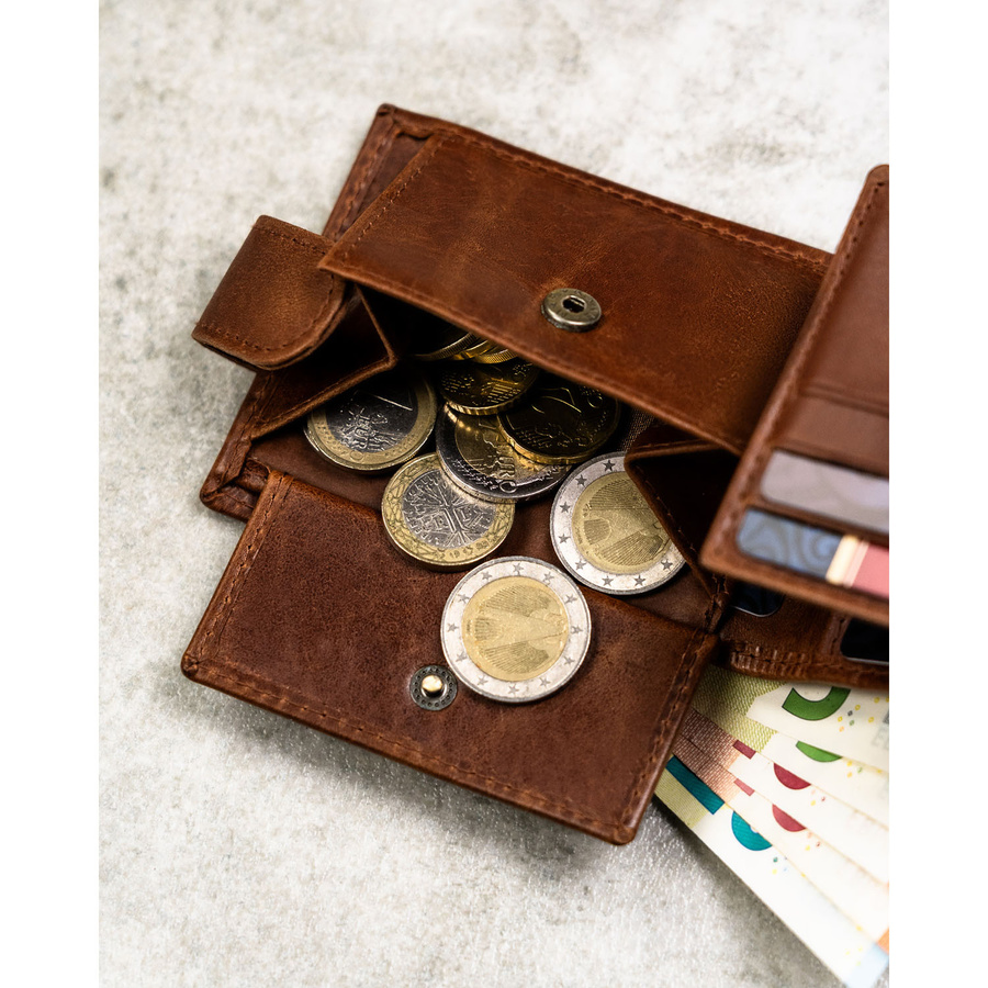 Skórzany, jasnobrązowy portfel męski zamykany na zatrzask - Peterson