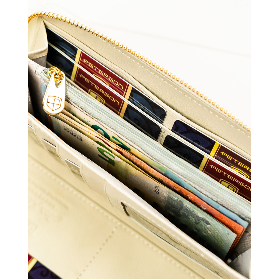 Portfel-piórnik damski w kwiaty wykonany ze skóry naturalnej i ekologicznej - Peterson