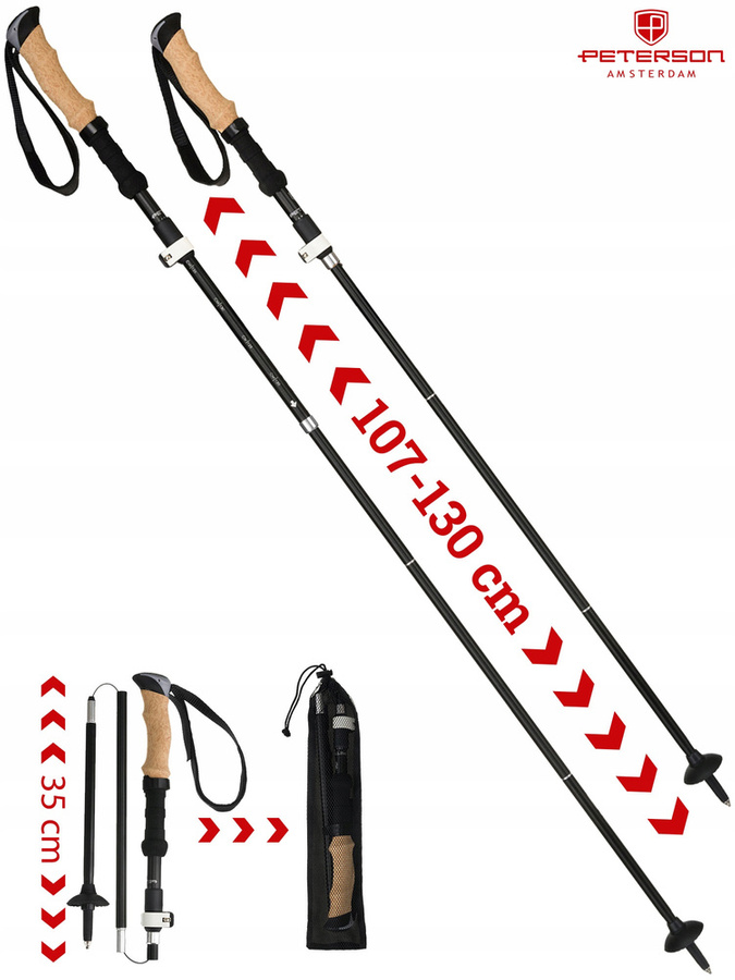 Kompaktowo składane kijki trekkingowe z korkowymi uchwytami  - Peterson