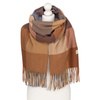 Dwustronny, brązowy szal damski z poliestru ozdobiony frędzlami - Rovicky