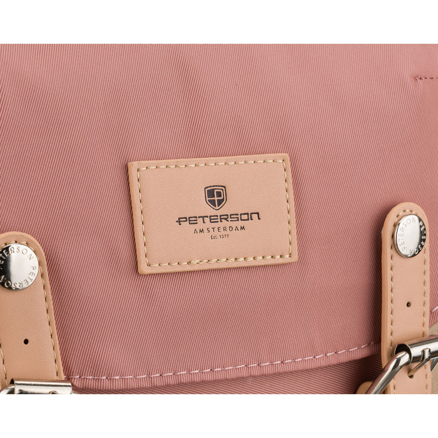 Różowo-szary plecak damski z poliestru i skóry ekologicznej, jednokomorowy - Peterson