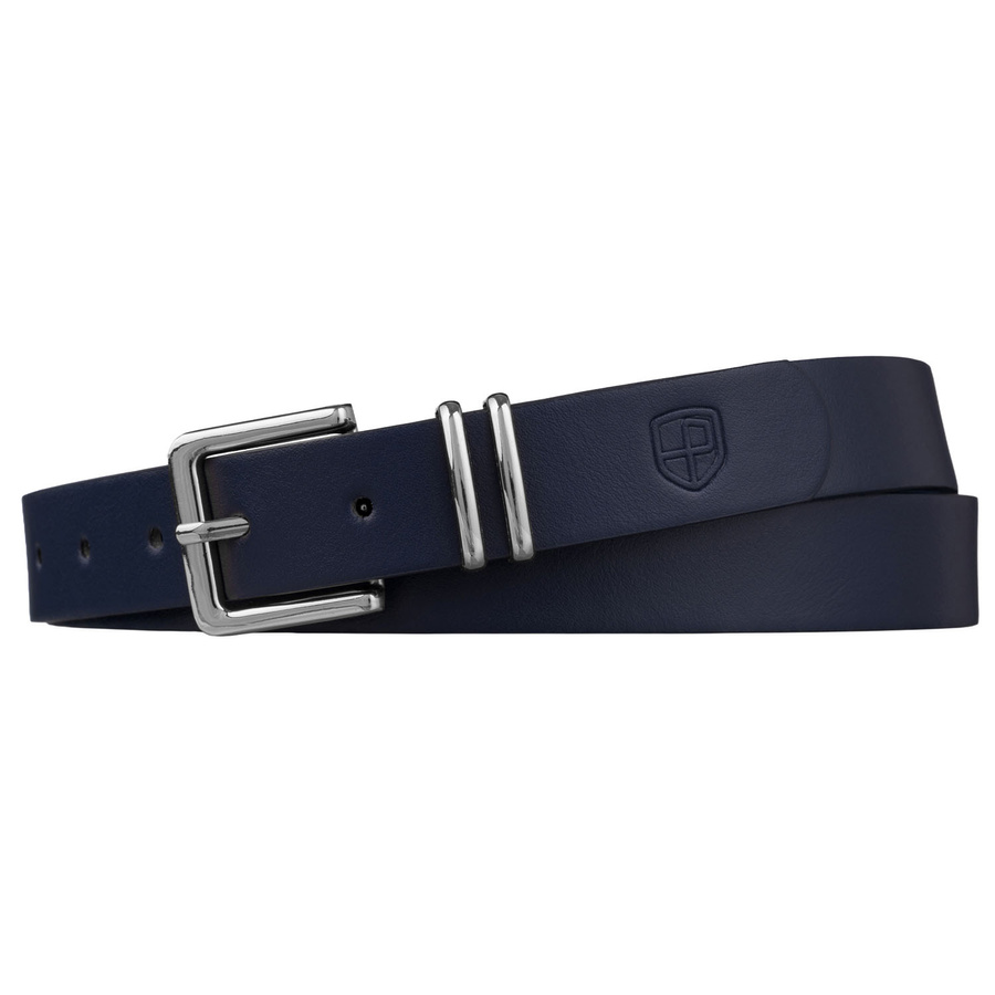 Granatowy pasek damski ze skóry ekologicznej ze srebrną klamrą - Peterson
