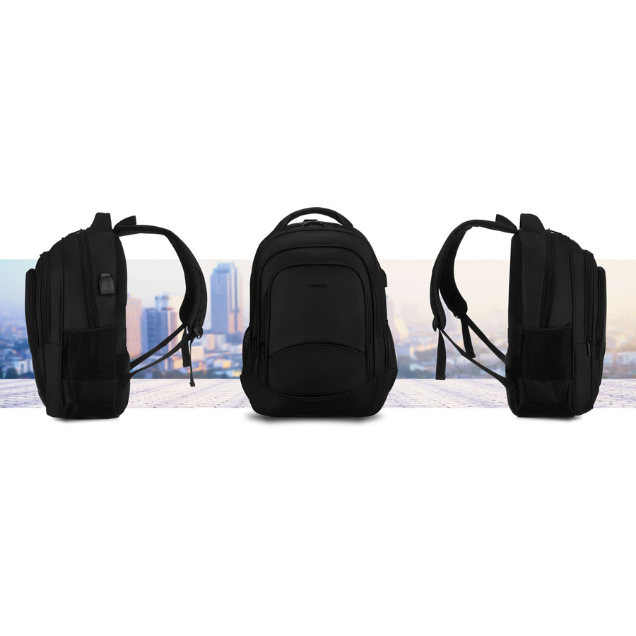 Plecak szkolny z poliestru w czarnym kolorze z portem USB - Peterson