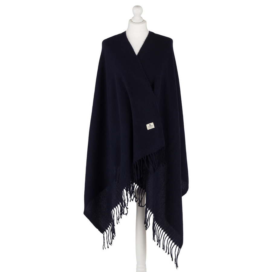 Granatowy, elegancki szalik damski z poliestru z frędzlami - Peterson