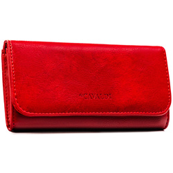 Czerwony, duży portfel damski ze skóry ekologicznej zamykany zatrzaskiem - 4U Cavaldi