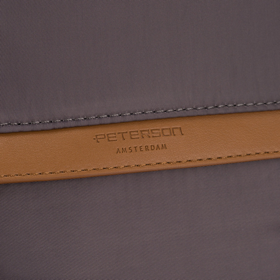 Szary plecak damski z nylonu i skóry ekologicznej z doczepianym paskiem, jednokomorowy - Peterson