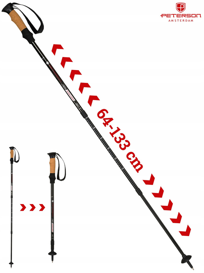 Kijki trekkingowe w kolorze czarnym z systemem anti-shock - Peterson