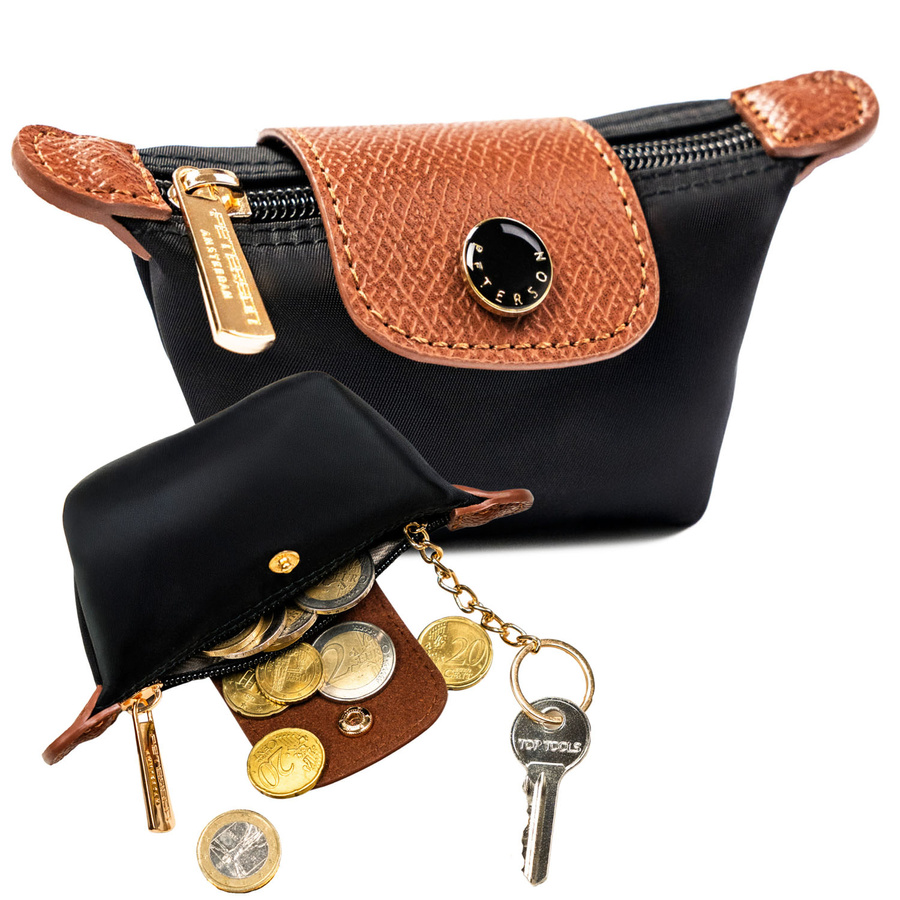 Czarne etui na klucze z poliestru i skóry ekologicznej zamykane na zatrzask i suwak - Peterson