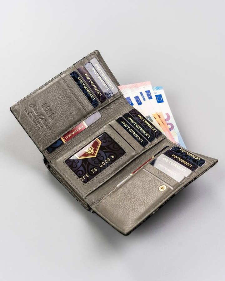 Damski, skórzany portfel w motylki - Peterson