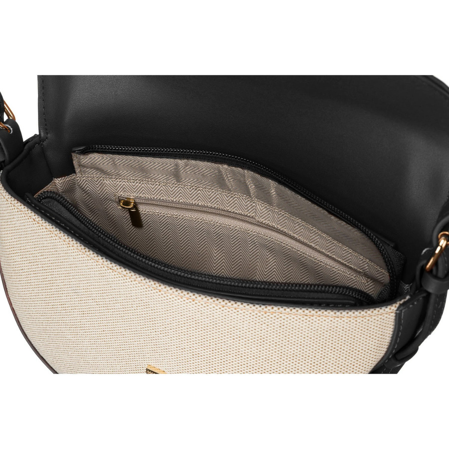 Listonoszka damska crossbody beżowo - czarna ze skóry naturalnej i płótna canvas Peterson