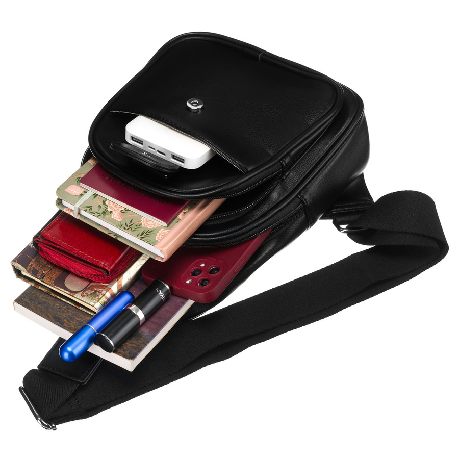 Czarna funkcjonalna saszetka damska z szerokim regulowanym paskiem nerka crossbody eko skóra Peterson