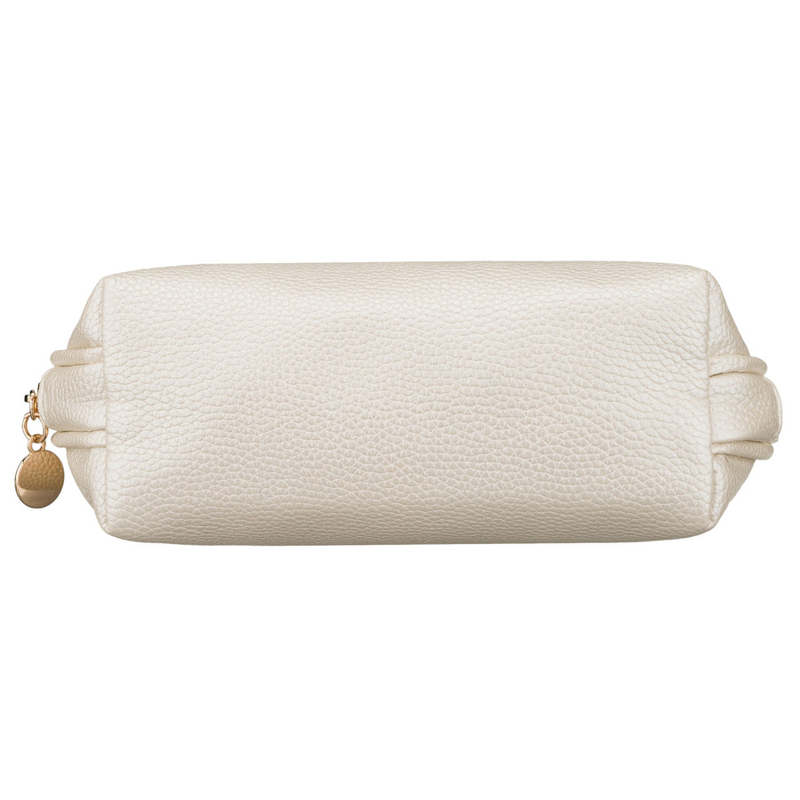 Beżowa kosmetyczka ze skóry ekologicznej, jednokomorowa i zamykana suwakiem - Rovicky