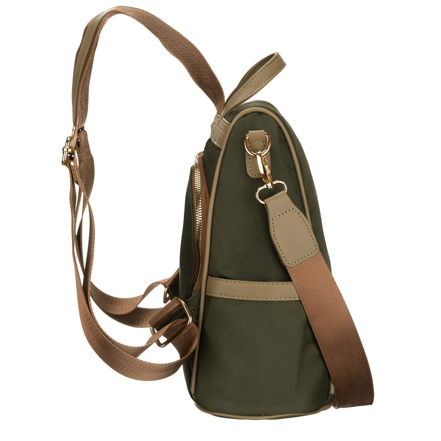 Zielony, miejski plecak damski z nylonu i skóry ekologicznej z doczepianym paskiem - Peterson