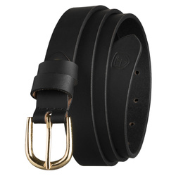 Elegancki pasek damski ze skóry naturalnej w czarnym kolorze ze złotą, klasyczną klamrą - Peterson