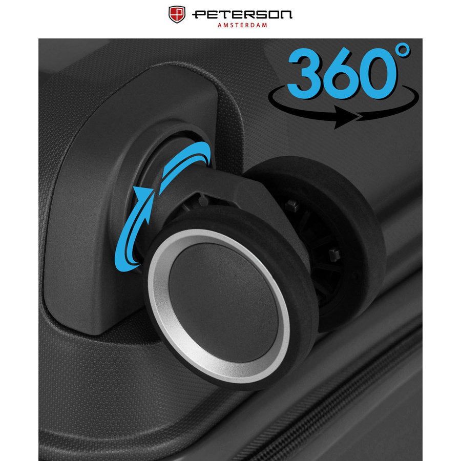 Średnia, szara walizka z polipropylenu z wysuwaną rączką - Peterson