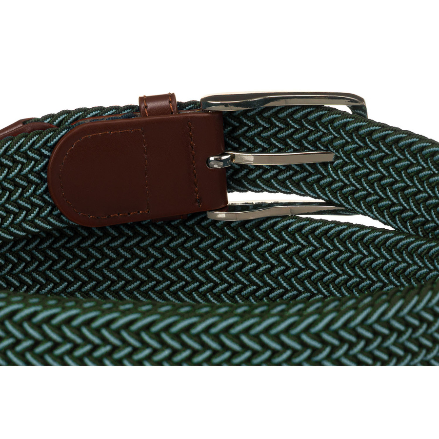 Zielony pasek parciany z tradycyjną klamrą w srebrnym kolorze - Rovicky