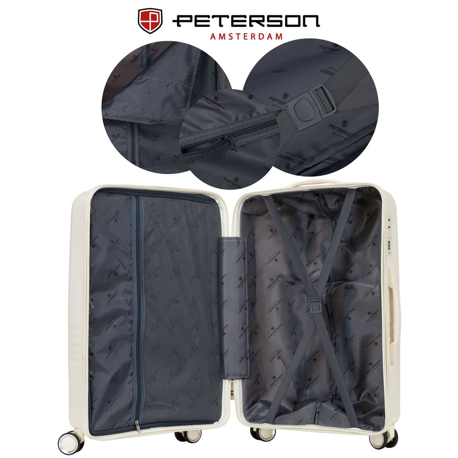 Beżowa walizka podróżna w średnim rozmiarze z teleskopowym uchwytem i kółkami obrotowymi - Peterson