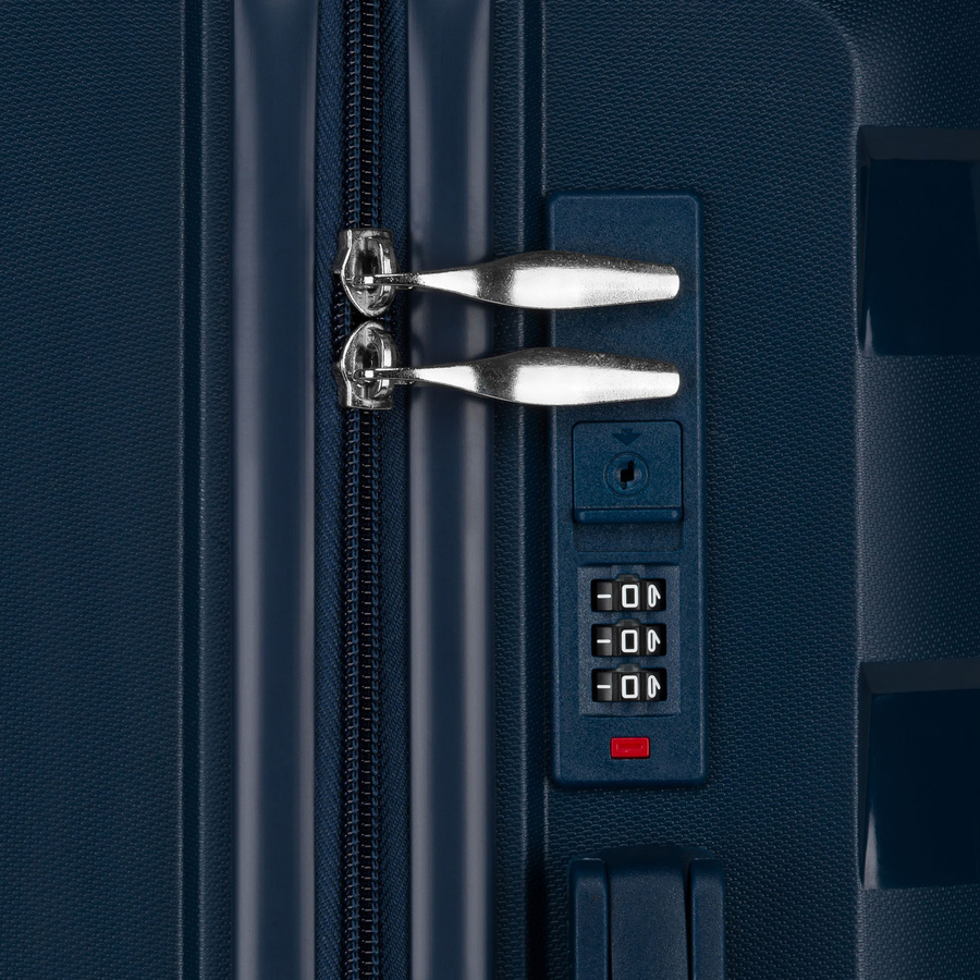Granatowa, duża walizka z polipropylenu z obrotowymi kółkami - Peterson