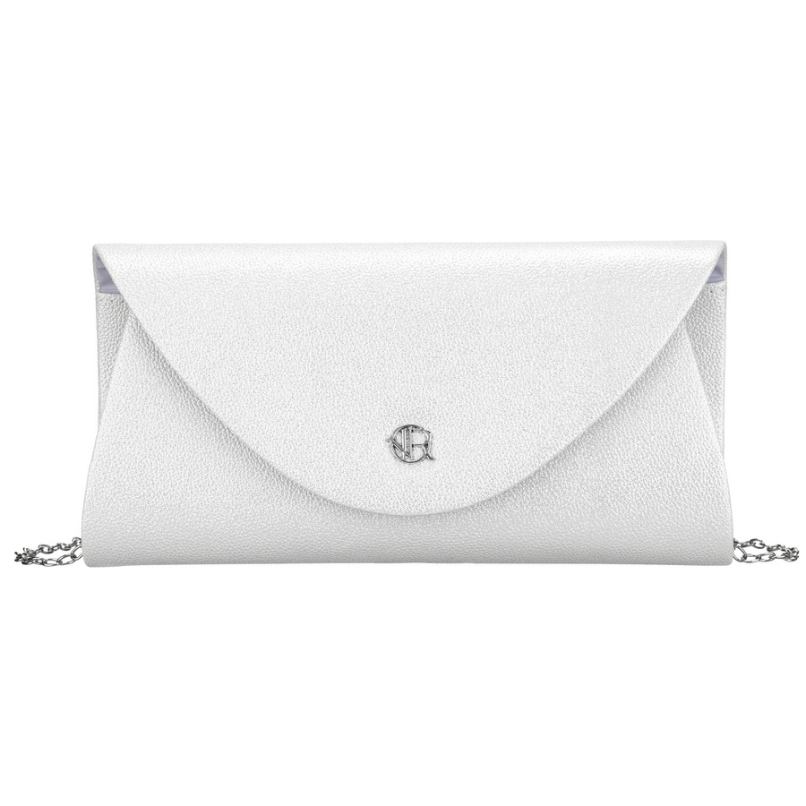 Srebrna kopertówka damska wykonana ze skóry ekologicznej zawieszona na łańcuszku - Rovicky