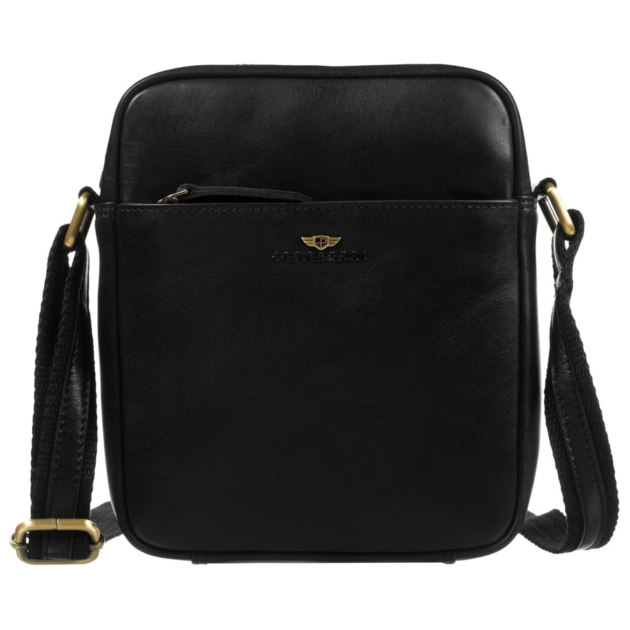 Jednokomorowa listonoszka męska ze skóry naturalnej w czarnym kolorze, zamykana suwakiem - Peterson