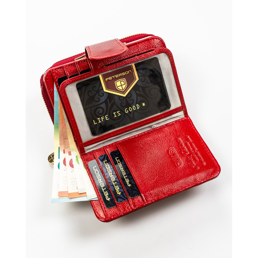 Skórzany portfel damski na zatrzask z RFID - Peterson