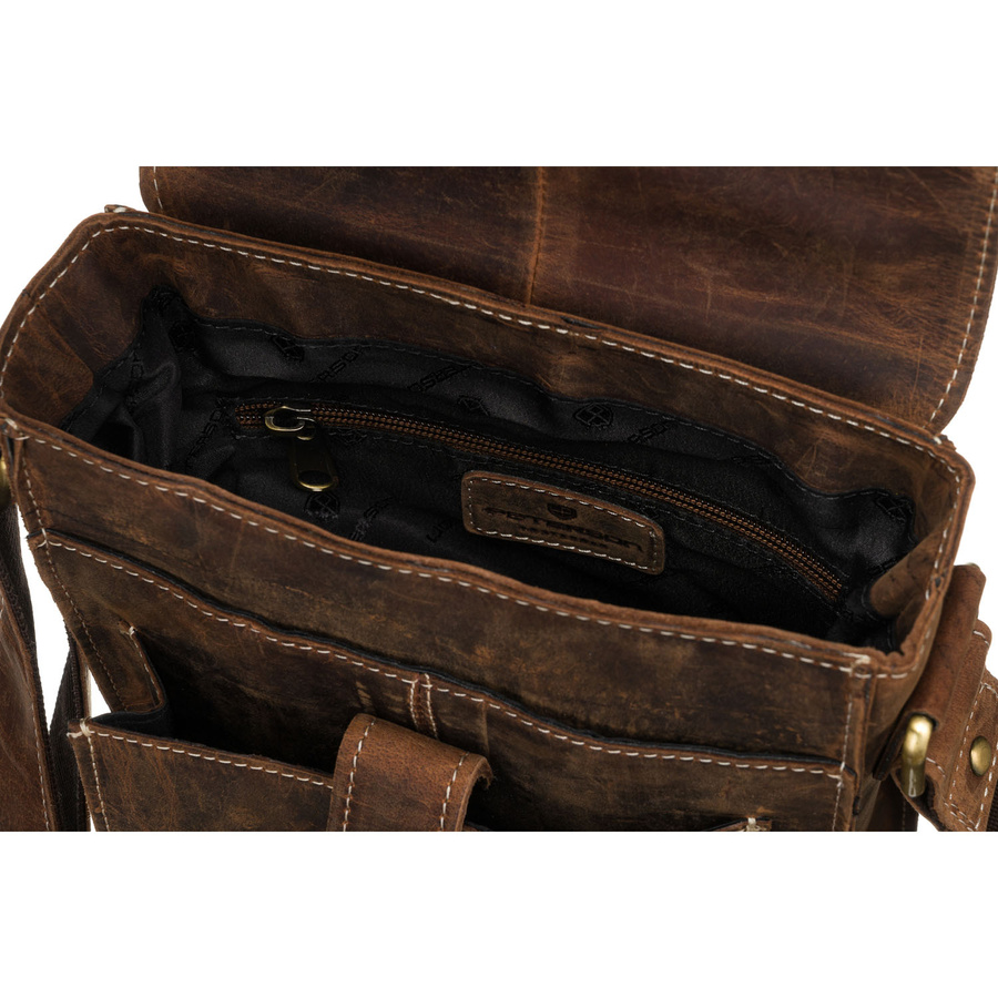 Skórzana listonoszka męska w brązowym kolorze ze złotymi okuciami - Peterson