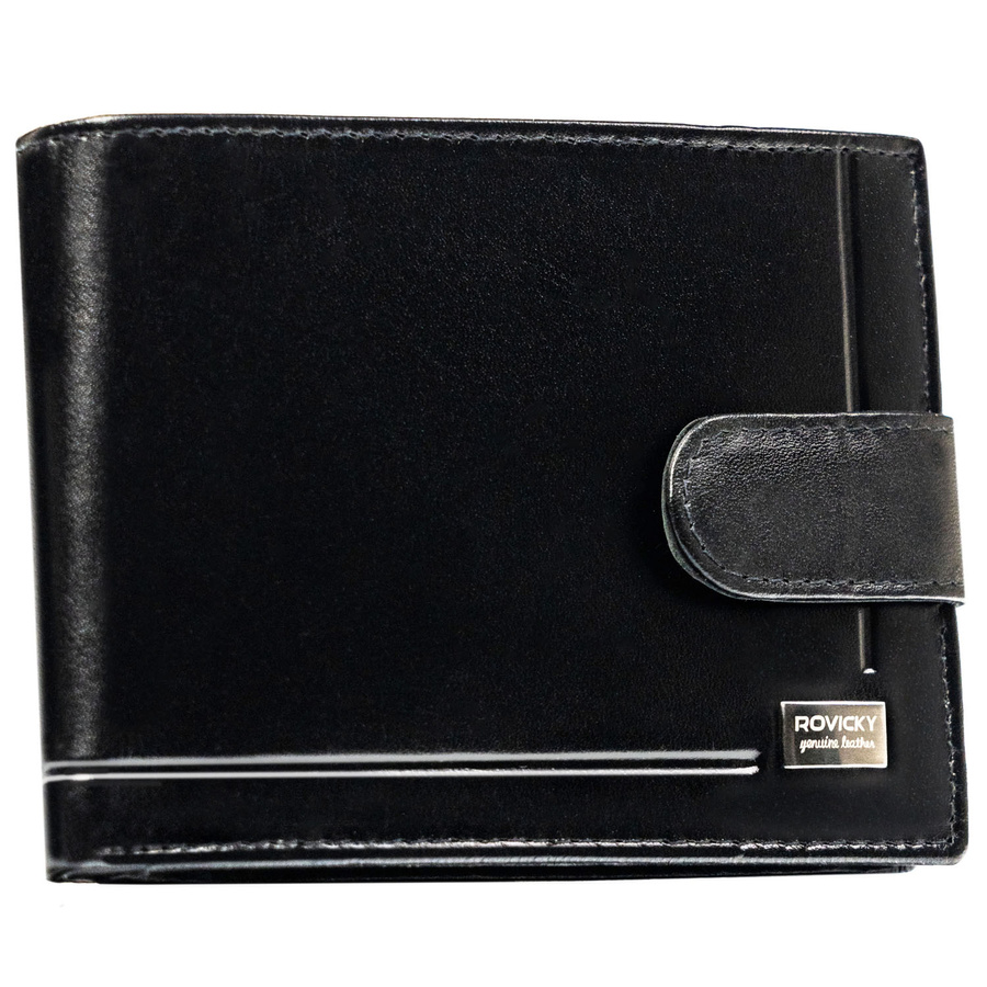 Portfel męski ze skóry naturalnej w czarnym kolorze zamykany zatrzaskiem - Rovicky