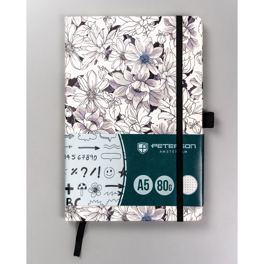 Notes A5 zadrukowany w kropki i wyposażony w gumkę zamykającą - Peterson