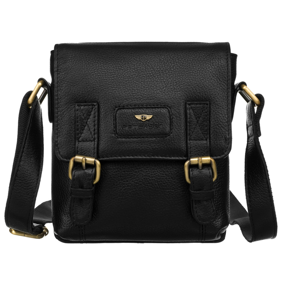 Czarna listonoszka męska ze skóry naturalnej zamykana suwakiem i zatrzaskami - Peterson