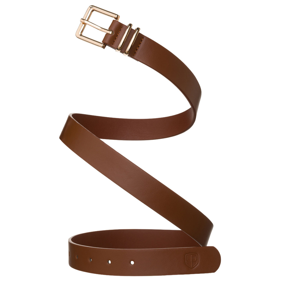 Wąski pasek damski ze skóry ekologicznej w jasnobrązowym kolorze - Peterson