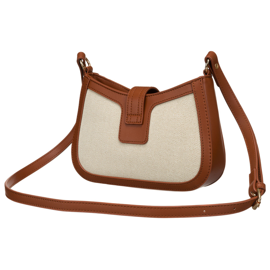 Beżowo-brązowa listonoszka damska ze skóry naturalnej i płótna poliamidowego - Peterson