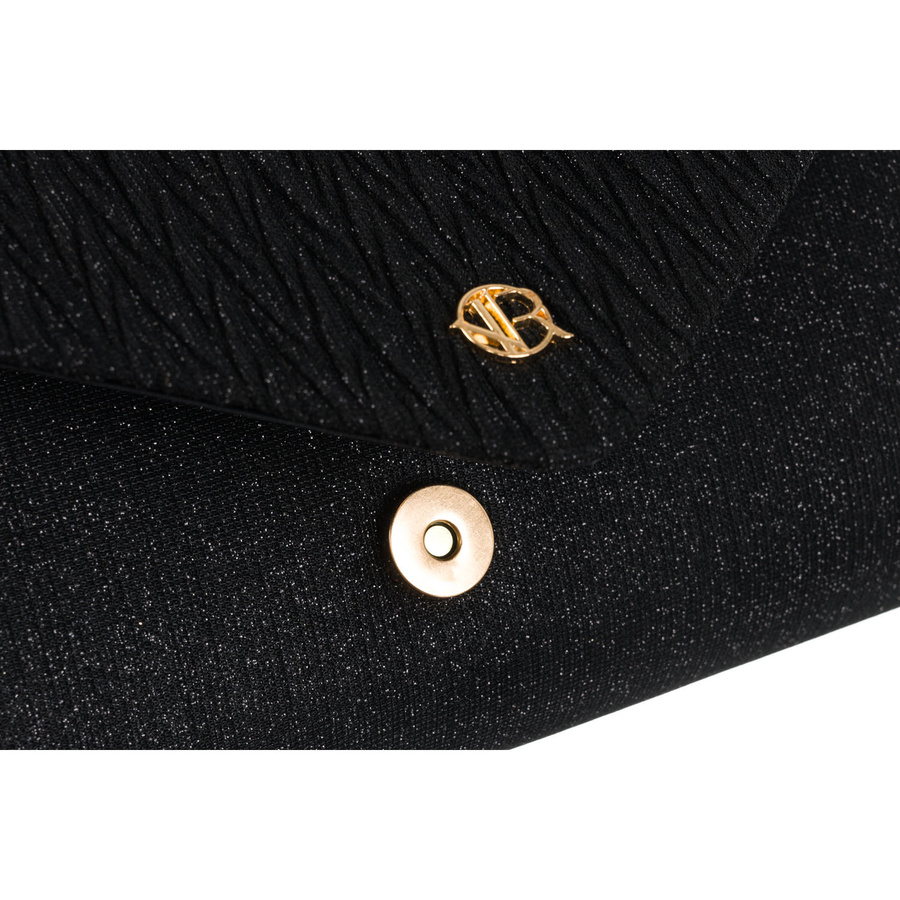 Czarna kopertówka damska ze wzorem w jodełkę zawieszona na łańcuszku - Rovicky