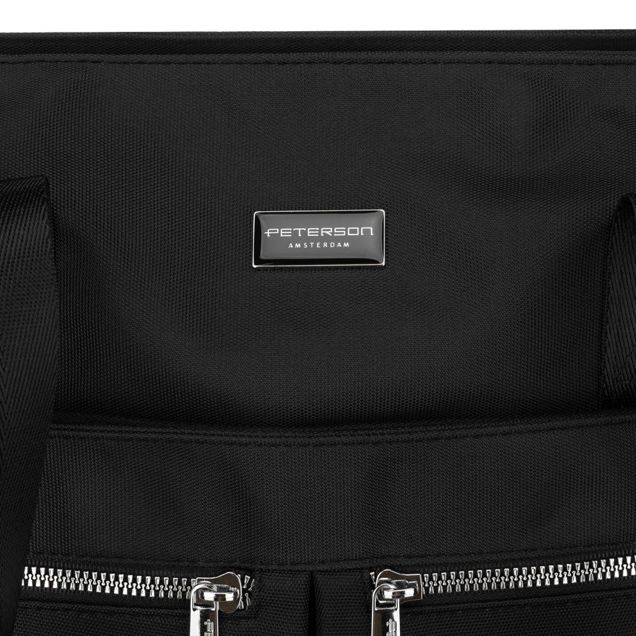 Jednokomorowa, czarna shopperka damska zamykana suwakiem - Peterson