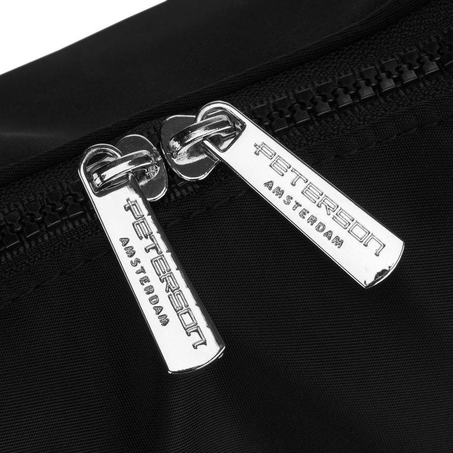 Czarna torebka damska z poliestru zamykana suwakiem - Peterson