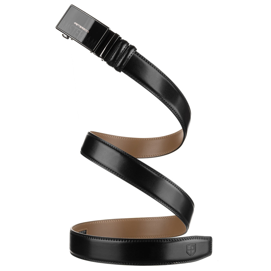 Czarny, skórzany pasek męski z automatyczną klamrą - Peterson