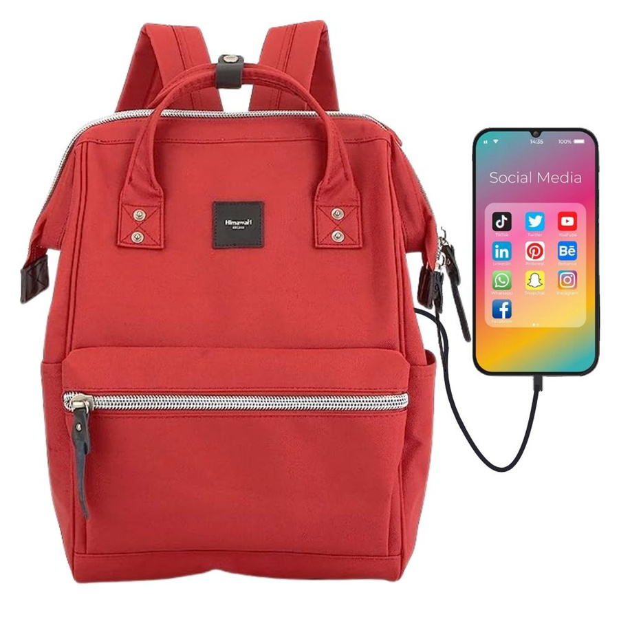 Czerwony plecak miejski na laptopa z portem USB - Himawari